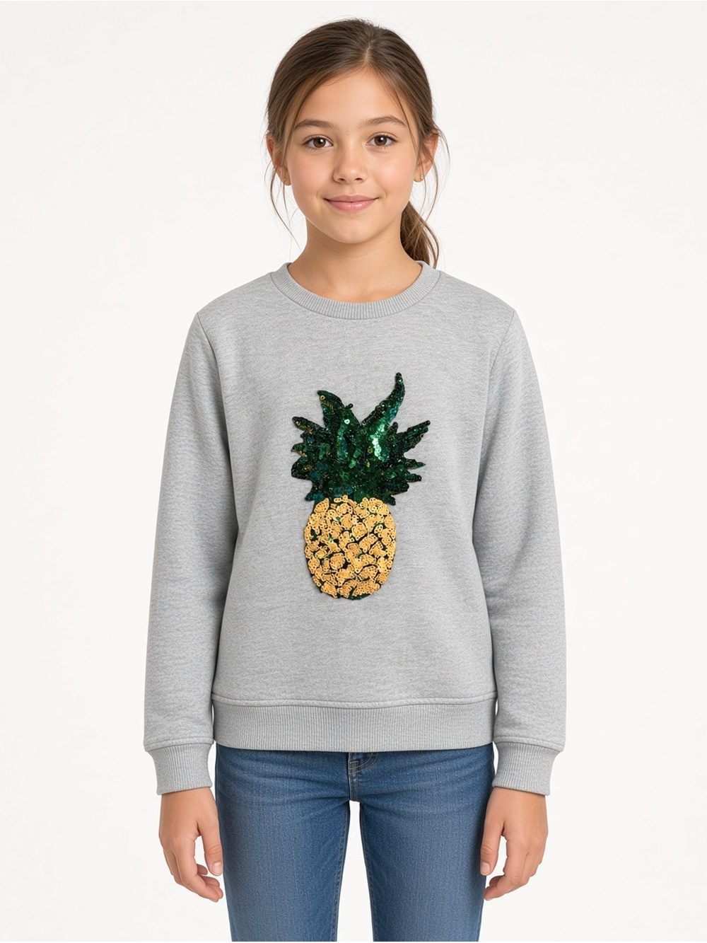 English Factory Gray Sweatshirt with Sequin Pineapple Girls 9/10 NWT